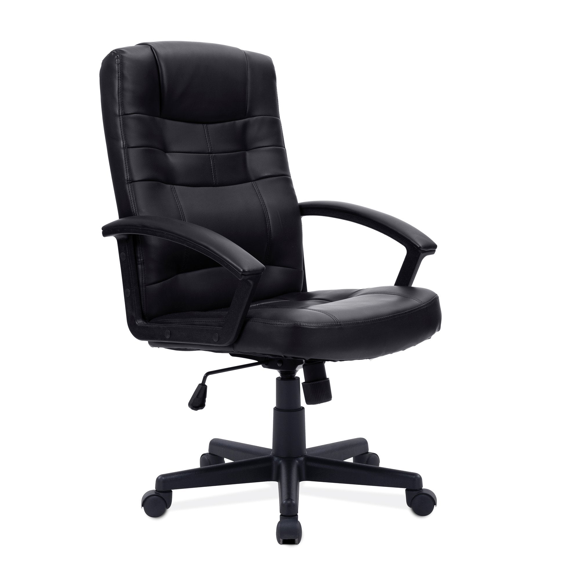 Nautilus Designs Darwin High Back Leather Effect Executive Office Chair With Integral Headrest and Fixed Arms Black - BCP/1007/PU/BK DD