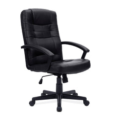Nautilus Designs Darwin High Back Leather Effect Executive Office Chair With Integral Headrest and Fixed Arms Black - BCP/1007/PU/BK DD