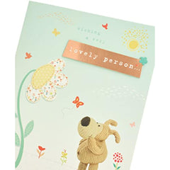 Boofle Looking up at Flower Birthday Card