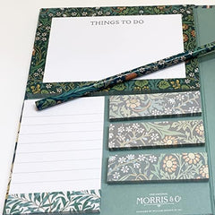 GBCC William Morris Sticky Notes Folder - Includes Notepad, Sticky Notes and a Pencil - Gorgeous Floral Design, Multicolor