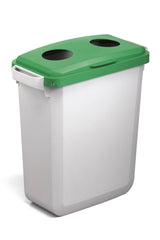 Durable DURABIN Plastic Waste Recycling Bin 60 Litre Rectangular Grey with Green Hinged Lid with Two Circular Holes - VEH2023021 DD