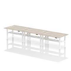 Dynamic Air Back-to-Back W1600 x D600mm Height Adjustable Sit Stand 6 Person Bench Desk With Cable Ports Grey Oak Finish White Frame - HA02260 DD