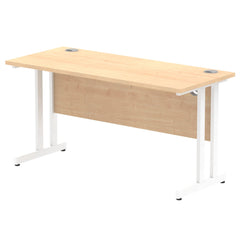 Impulse 1400 x 600mm Straight Desk Maple Top White Cantilever Leg MI002428 DD