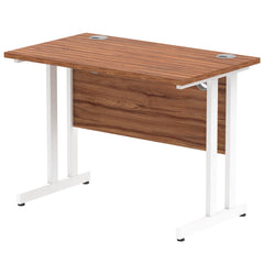 Impulse 1000 x 600mm Straight Desk Walnut Top White Cantilever Leg MI001914 DD