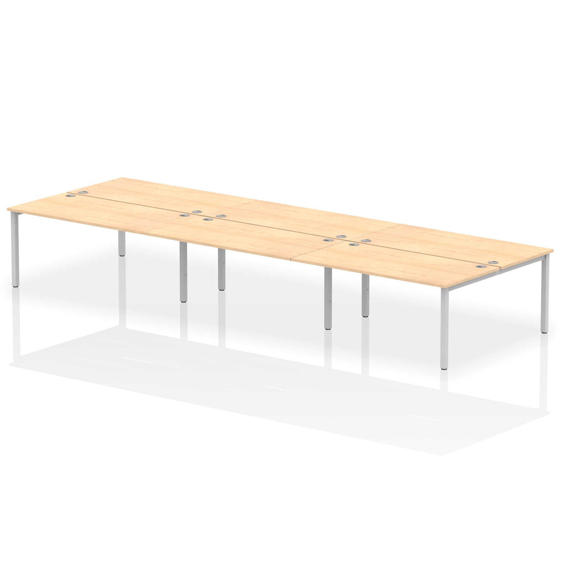 Impulse Back-to-Back 6 Person Bench Desk W1600 x D1600 x H730mm With Cable Ports Maple Finish Silver Frame - IB00198 DD