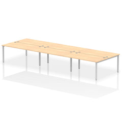 Impulse Back-to-Back 6 Person Bench Desk W1600 x D1600 x H730mm With Cable Ports Maple Finish Silver Frame - IB00198 DD