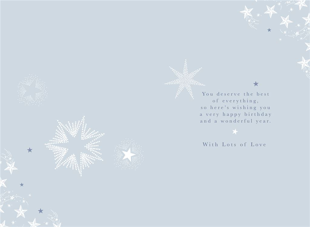 Stylish Star Birthday Card for Son – Gold & Silver Metallic Design