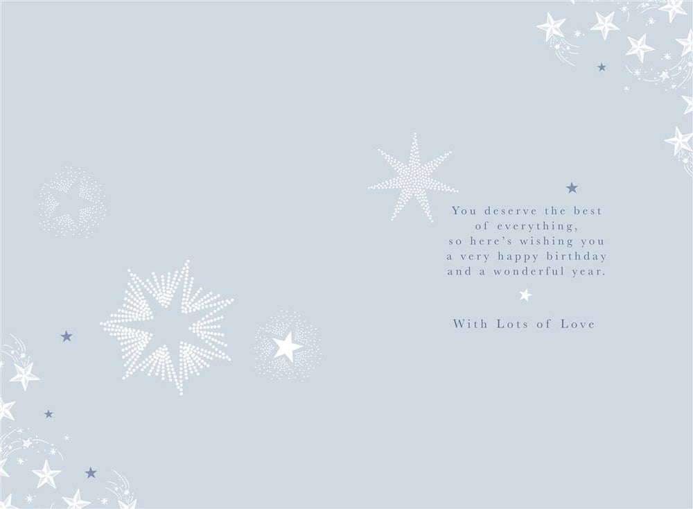Stylish Star Birthday Card for Son – Gold & Silver Metallic Design