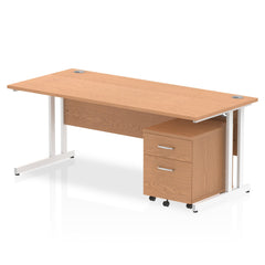 Impulse Cantilever Straight Office Desk W1800 x D800 x H730mm Oak Finish White Frame With 2 Drawer Mobile Pedestal - I003931 DD