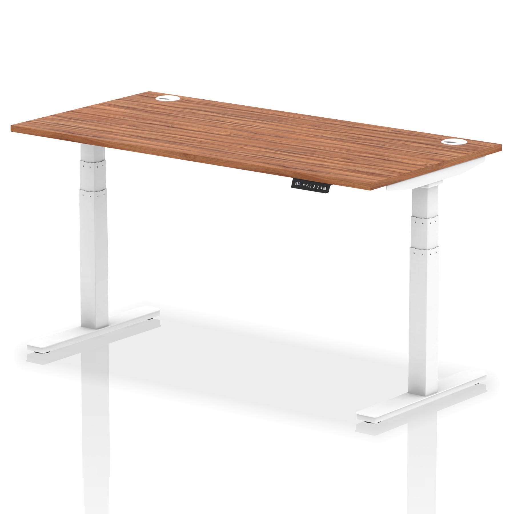 Dynamic Air 1600 x 800mm Height Adjustable Desk Walnut Top Cable Ports White Leg HA01107 DD