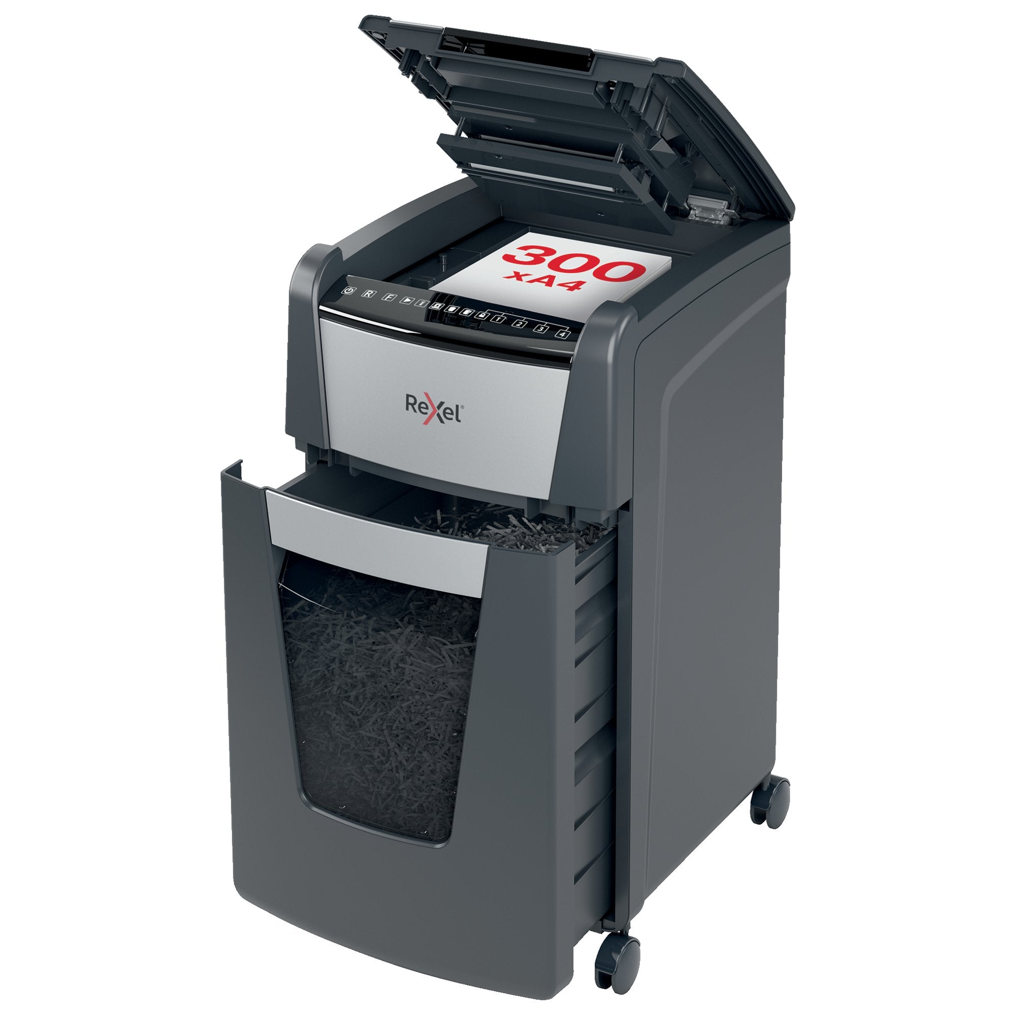 Rexel Optimum AutoFeed Plus 300M Micro Cut Shredder 60 Litre 300 Sheet Automatic/8 Sheet Manual Black 2020300M DD