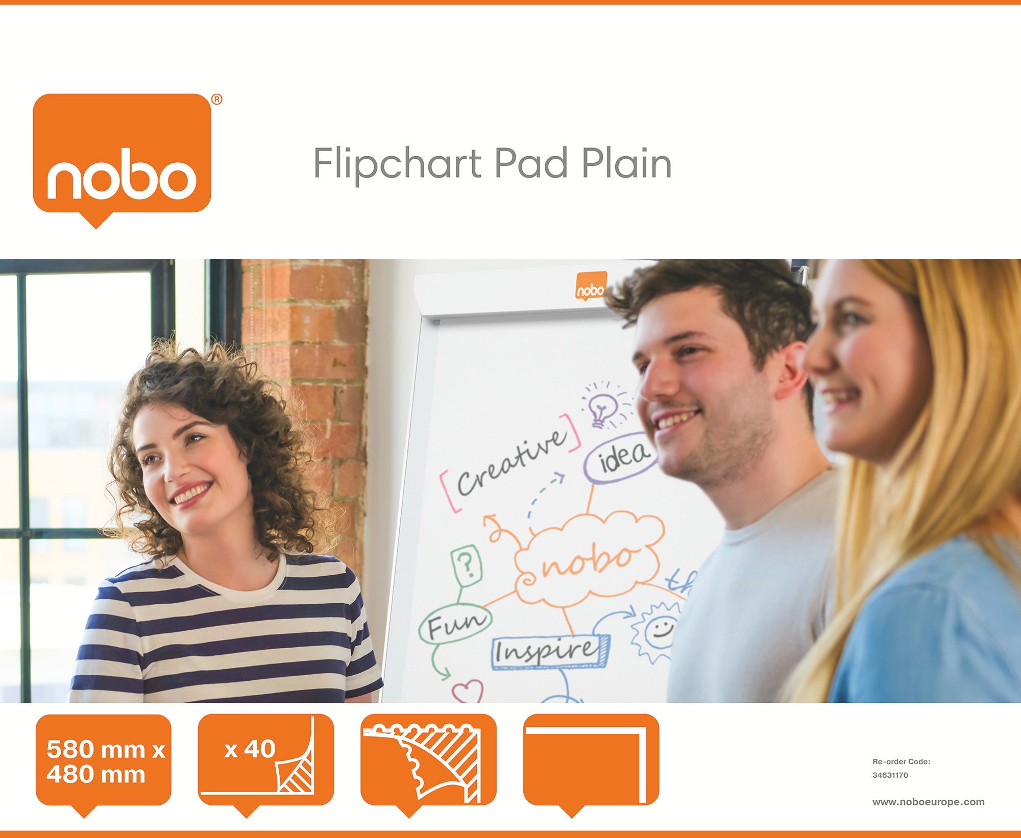 Nobo Tabletop Flipchart Pad 580 x 480mm Plain 40 Sheets (Pack 5) 34631170 DD