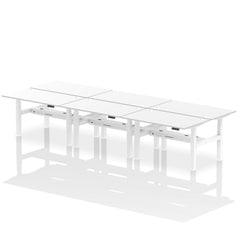 Dynamic Air Back-to-Back W1400 x D800mm Height Adjustable Sit Stand 6 Person Bench Desk With Cable Ports White Finish White Frame - HA02170 DD