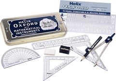 Helix Oxford Premium 10‑Piece Maths Set in Metal Storage Tin – Geometry Tools for School & Exams