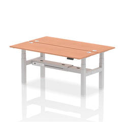 Dynamic Air Back-to-Back W1800 x D600mm Height Adjustable Sit Stand 2 Person Bench Desk With Cable Ports Beech Finish Silver Frame - HA02504 DD