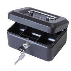 ValueX Metal Cash Box 200mm (8 Inch) Key Lock Black - CBBK8