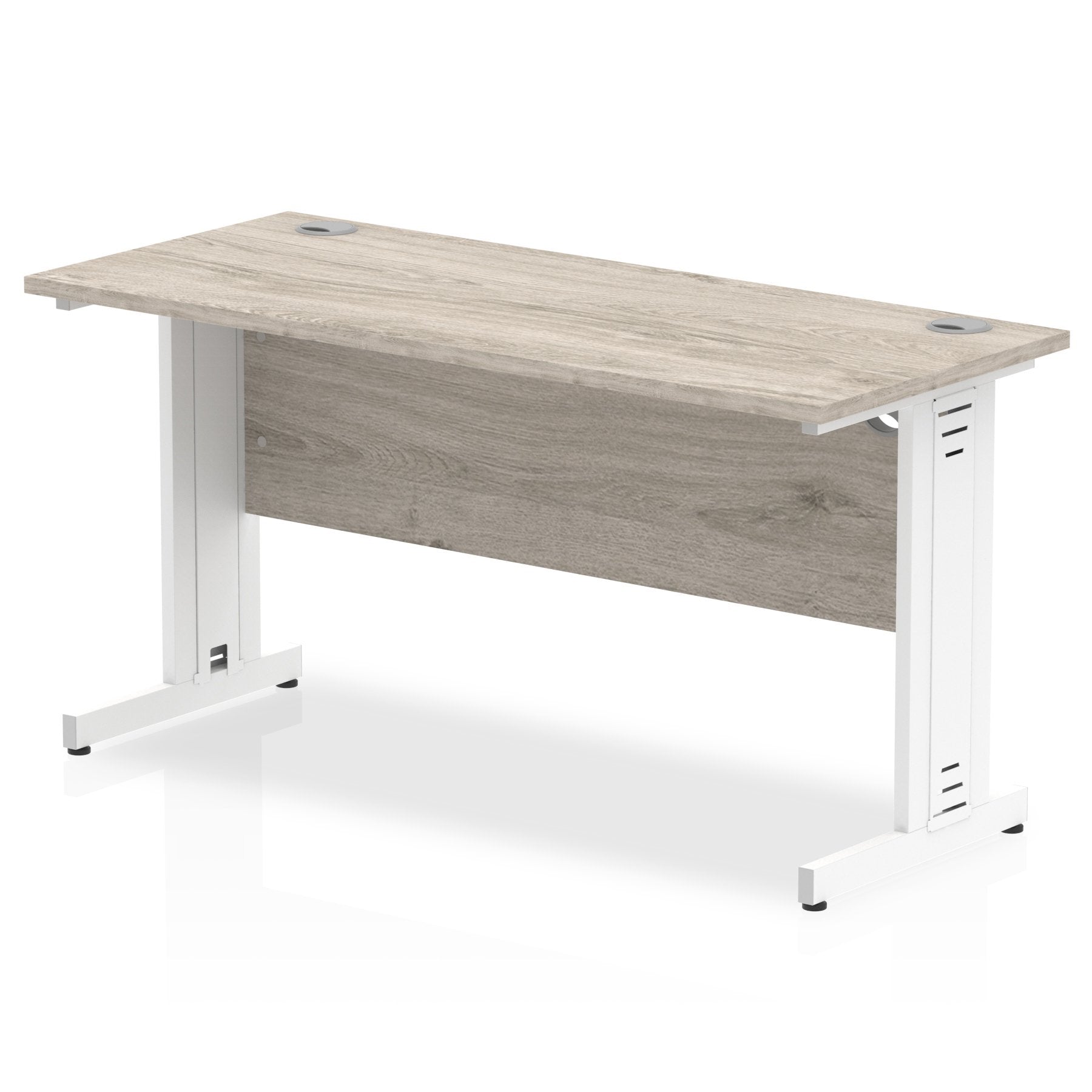 Impulse 1400 x 600mm Straight Desk Grey Oak Top White Cable Managed Leg I003104 DD