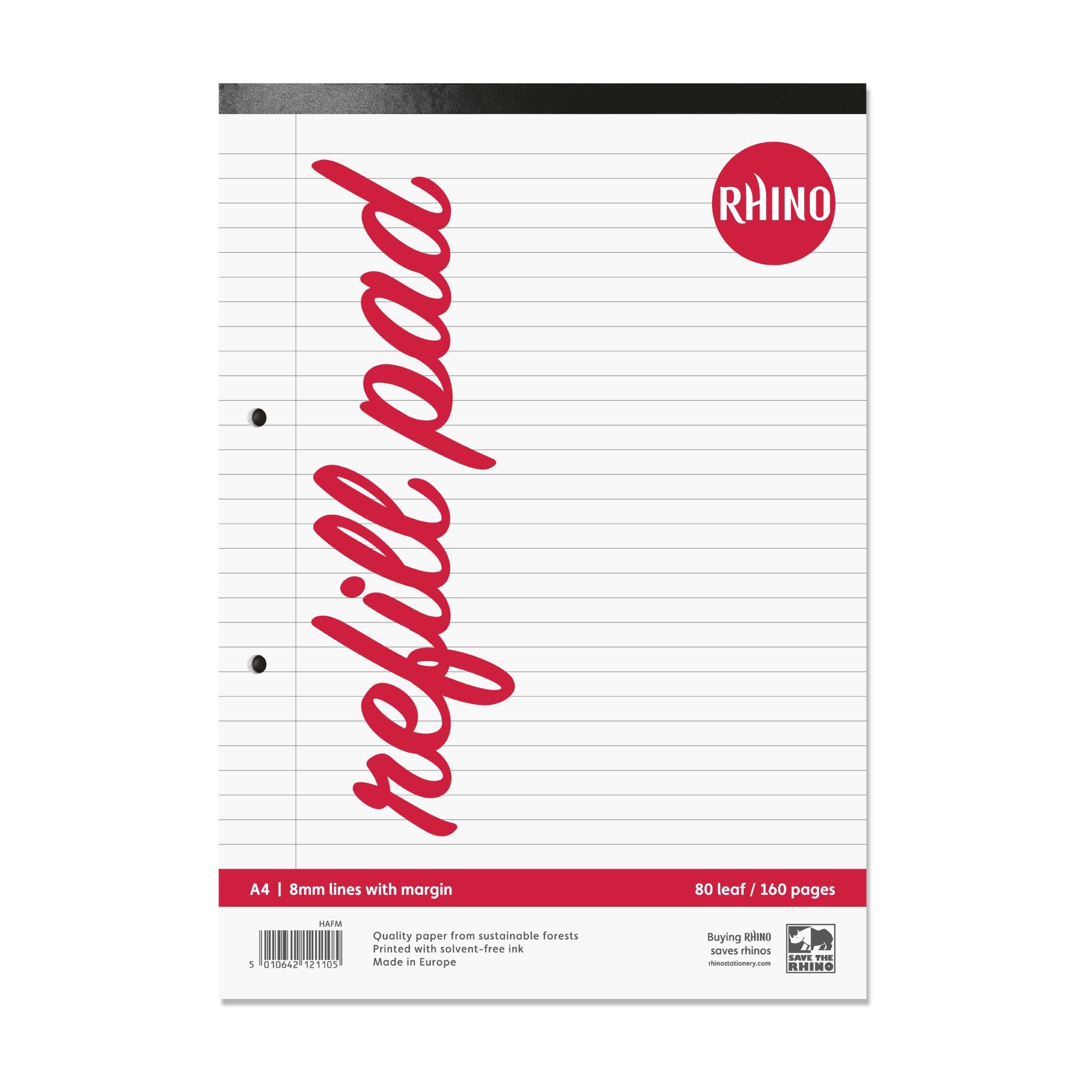 Rhino A4 Refill Pad 160 Page Feint Ruled 8mm With Margin (Pack 6) - HAFM-8 DD