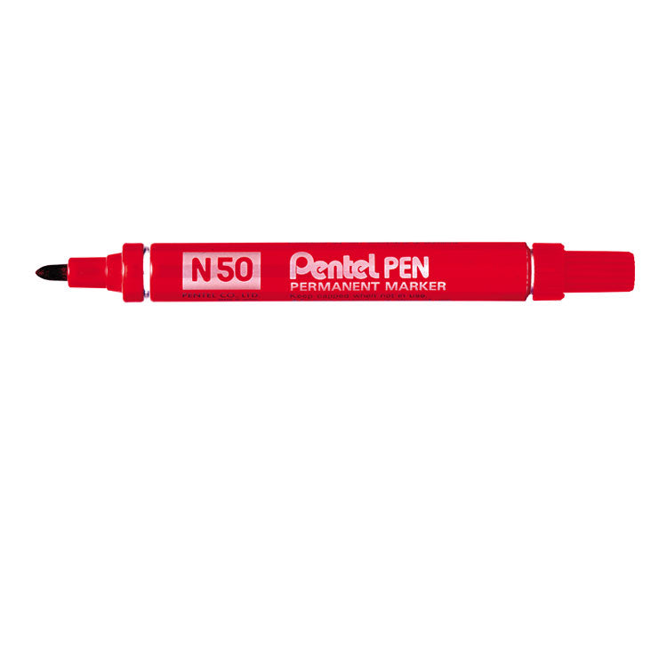 Pentel N50 Permanent Marker Bullet Tip 2.2mm Line Red (Pack 12) - N50-B