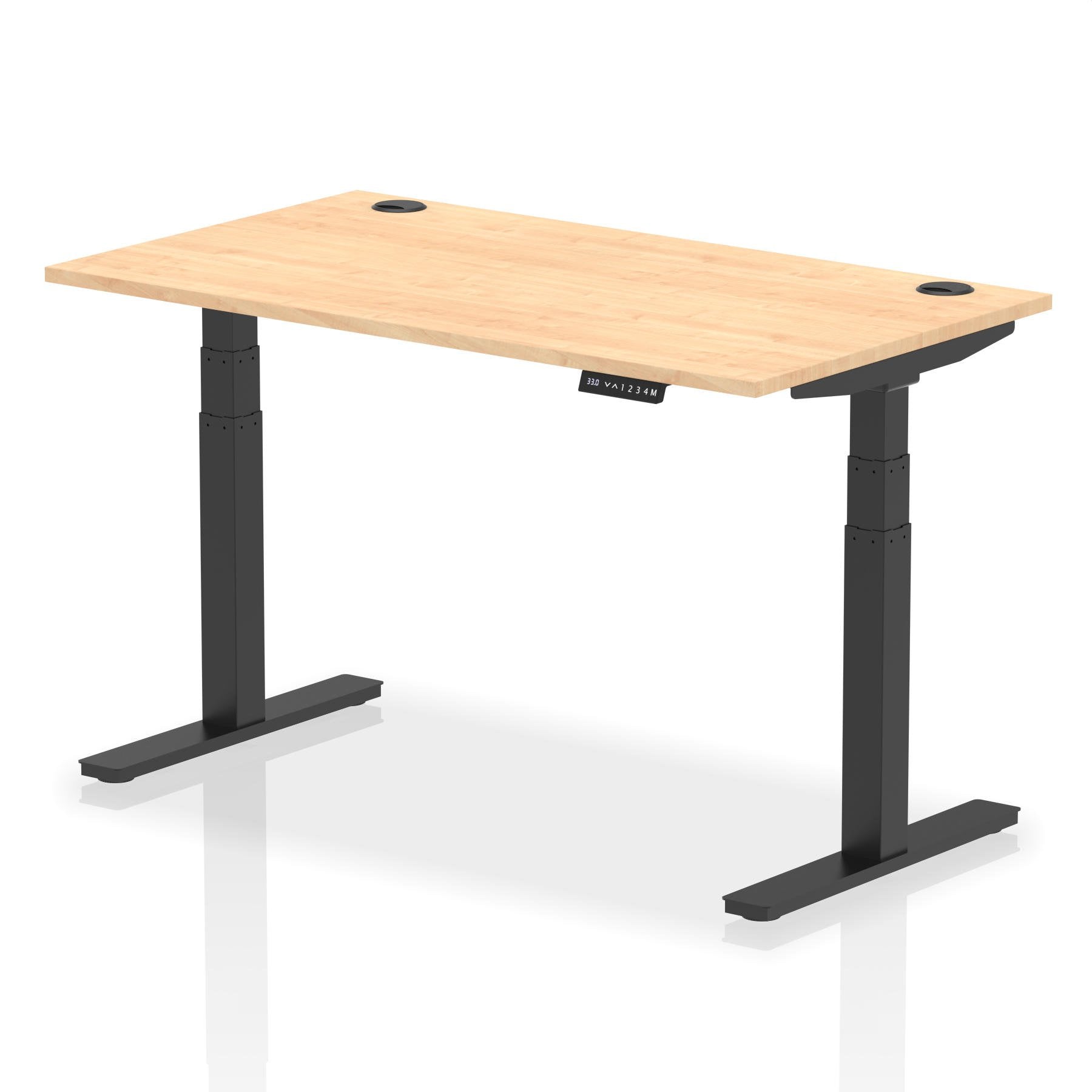 Dynamic Air 1400 x 800mm Height Adjustable Desk Maple Top Cable Ports Black Leg HA01218 DD