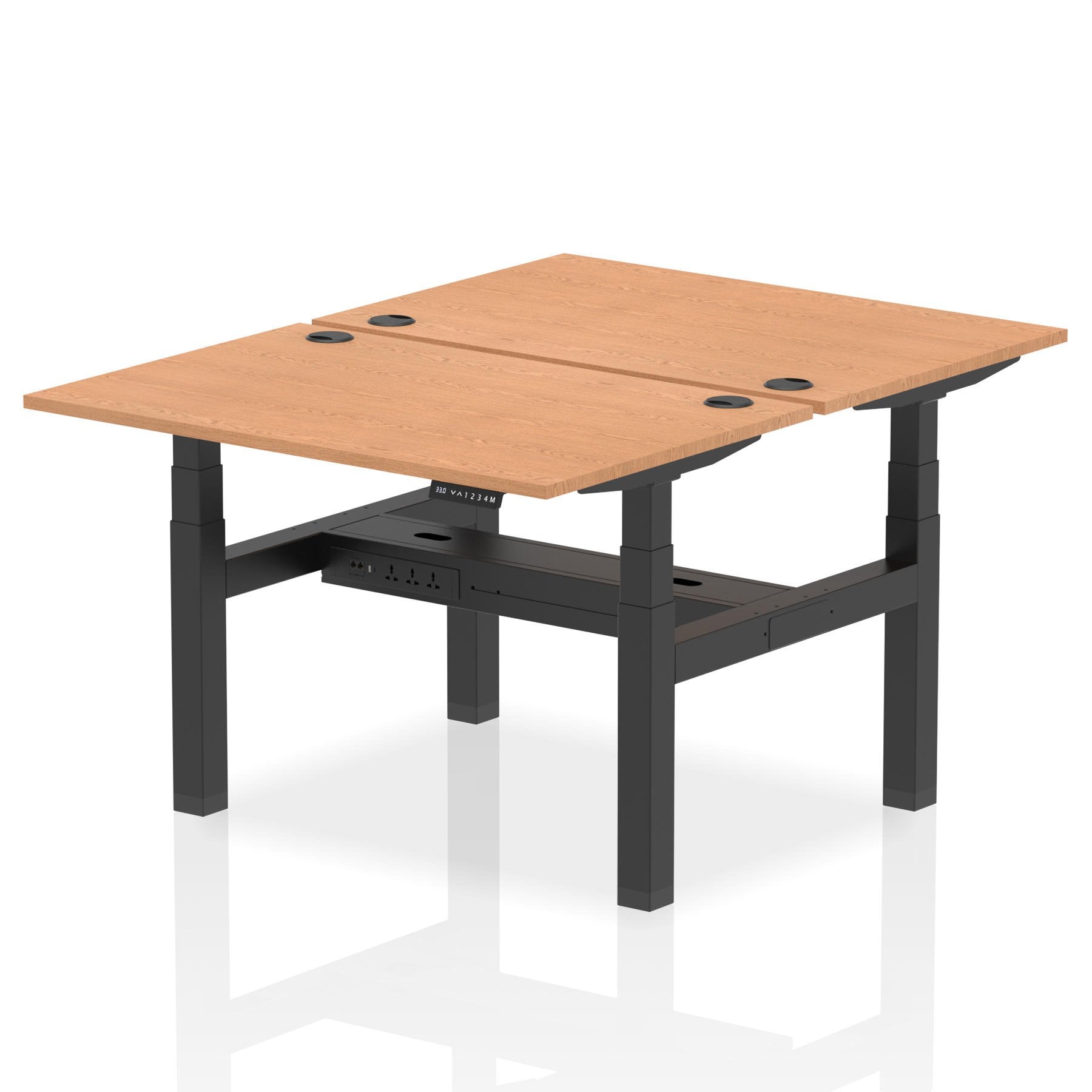 Dynamic Air Back-to-Back W1200 x D800mm Height Adjustable Sit Stand 2 Person Bench Desk With Cable Ports Oak Finish Black Frame - HA01674 DD