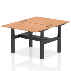 Dynamic Air Back-to-Back W1200 x D800mm Height Adjustable Sit Stand 2 Person Bench Desk With Cable Ports Oak Finish Black Frame - HA01674 DD