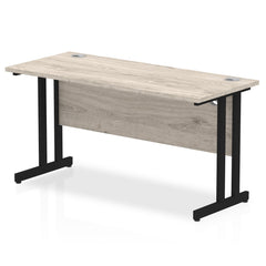 Impulse 1400 x 600mm Straight Desk Grey Oak Top Black Cantilever Leg MI003352 DD