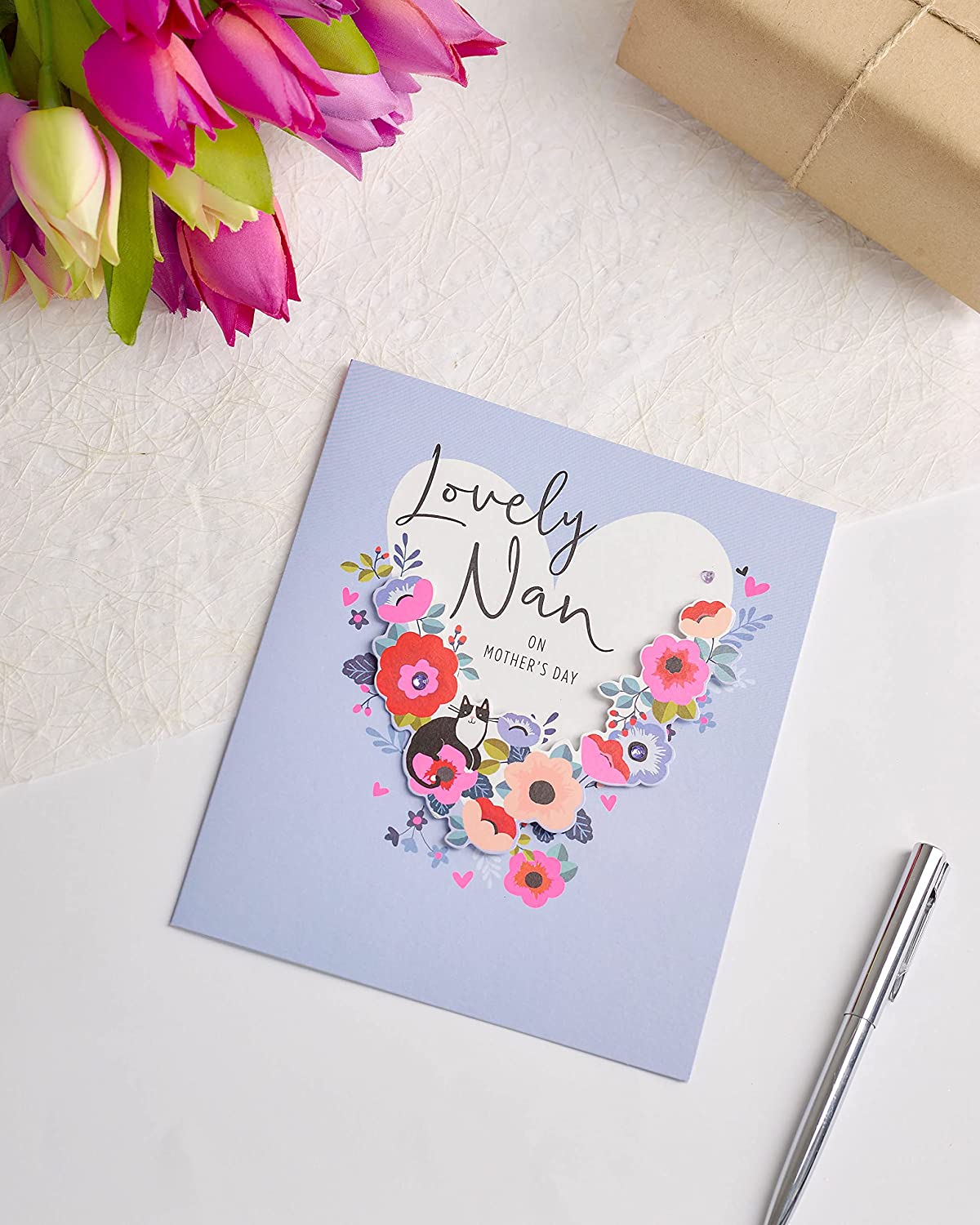Heart & Cat Design for Nan Mother's Day Card