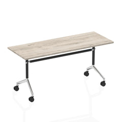 Dynamic Impulse 1600mm Flip Top Rectangular Table Grey Oak Finish Silver Frame - I003793 DD