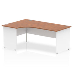 Dynamic Impulse 1800mm Left Crescent Desk Walnut Top White Panel End Leg TT000031 DD