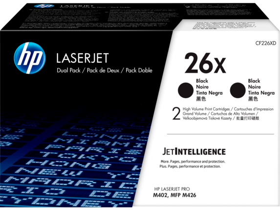 HP 26X Black High Yield Toner Cartridge Twinpack 2 x 9K pages (Pack 2) for HP LaserJet Pro M402/M426 - CF226XD