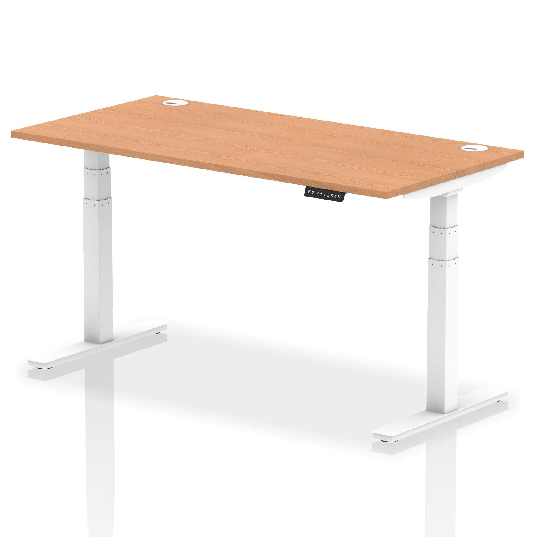 Dynamic Air 1600 x 800mm Height Adjustable Desk Oak Top Cable Ports White Leg HA01119 DD