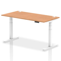 Dynamic Air 1600 x 800mm Height Adjustable Desk Oak Top Cable Ports White Leg HA01119 DD