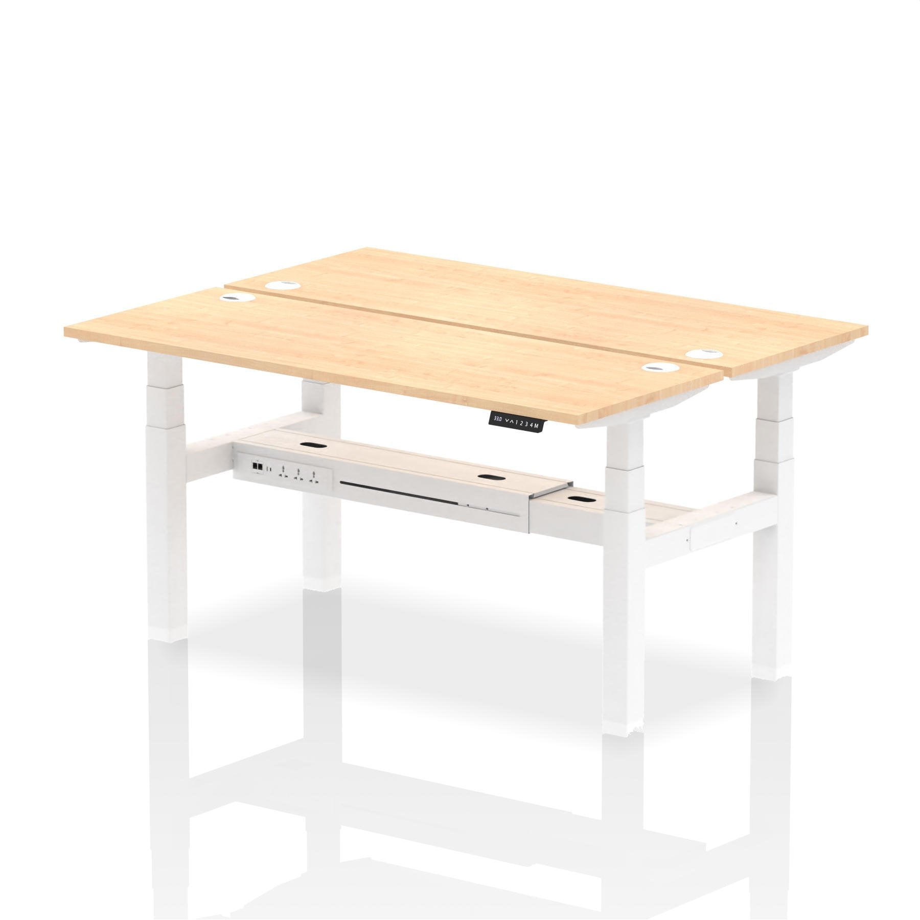Dynamic Air Back-to-Back W1600 x D600mm Height Adjustable Sit Stand 2 Person Bench Desk With Cable Ports Maple Finish White Frame - HA02194 DD
