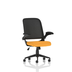 Crew Mesh Back Task Operator Office Chair Bespoke Fabric Seat Senna Yellow With Folding Arms - KCUP2020 DD