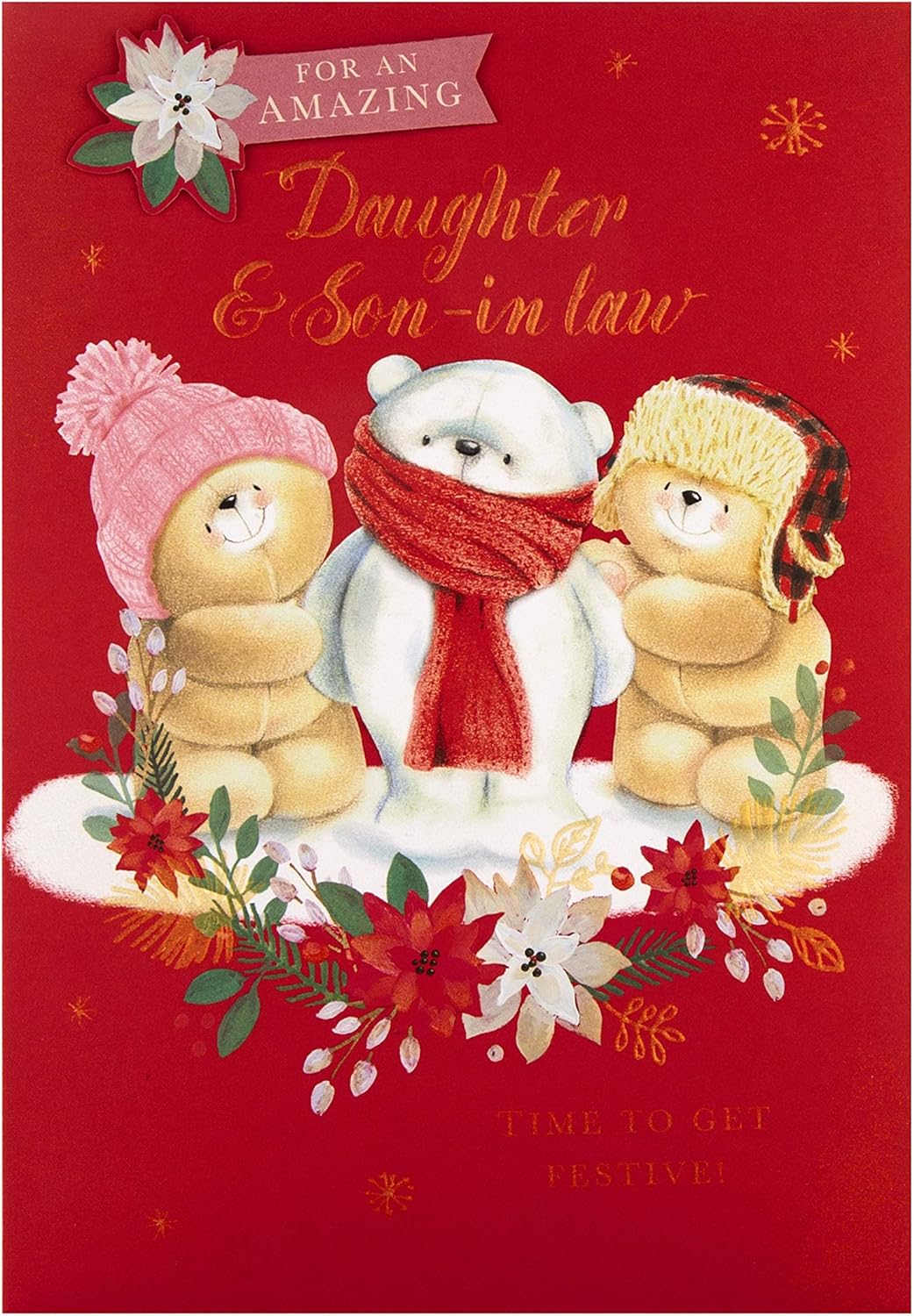 Christmas Greeting Card for Daughter and Son-in-Law with Festive Seasonal Design and Loving Wishes
