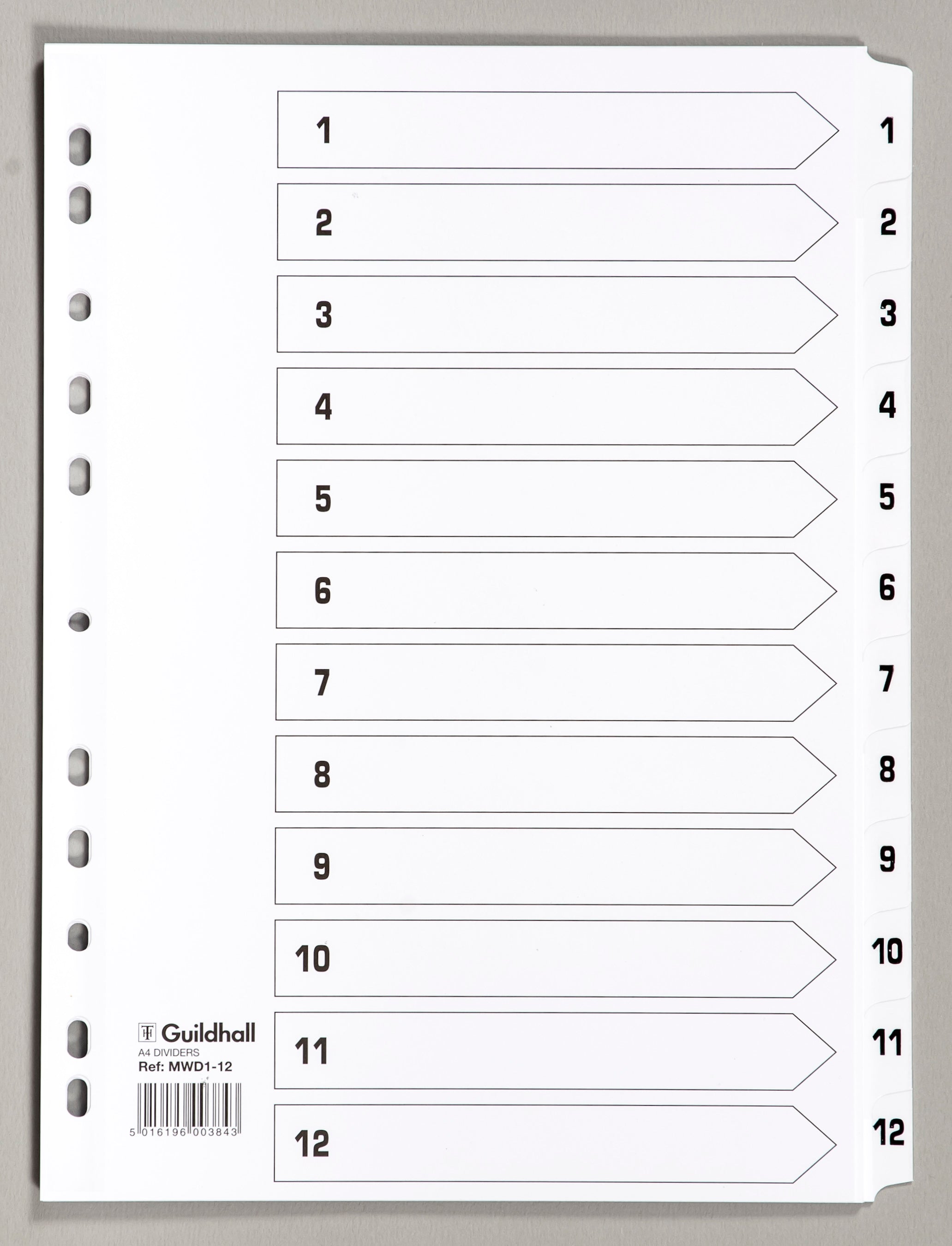 Exacompta Index 1-12 A4 160gsm Card White with White Mylar Tabs - MWD1-12Z