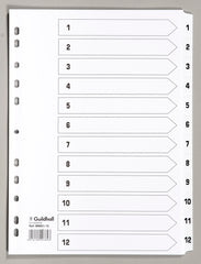 Exacompta Index 1-12 A4 160gsm Card White with White Mylar Tabs - MWD1-12Z