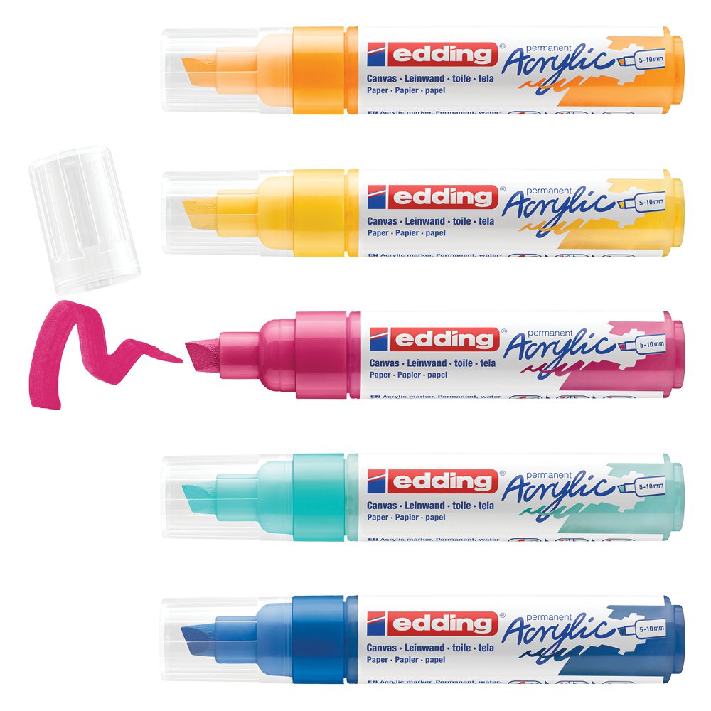 edding 5000 Acrylic Marker Chisel Tip 5-10mm Line Assorted Abstract Colours (Pack 5) 4-5000-5-999
