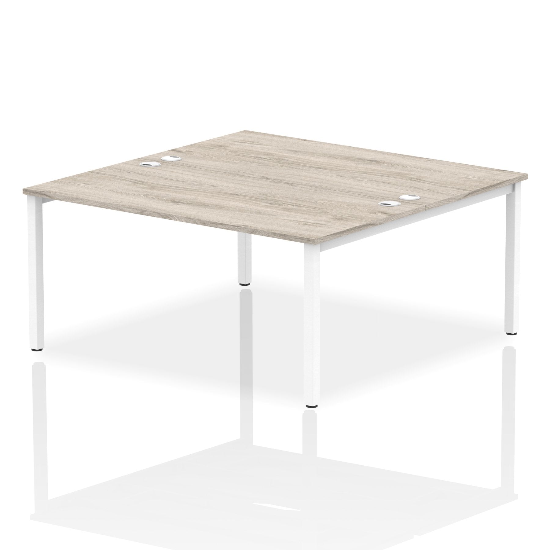 Impulse Back-to-Back 2 Person Bench Desk W1600 x D1600 x H730mm With Cable Ports Grey Oak Finish White Frame - IB00131 DD