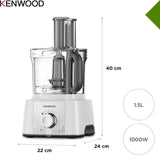 Kenwood FDP65.860WH food processor with 9 attachments, white kitchen appliance including blender, mini chopper, and dice functions.