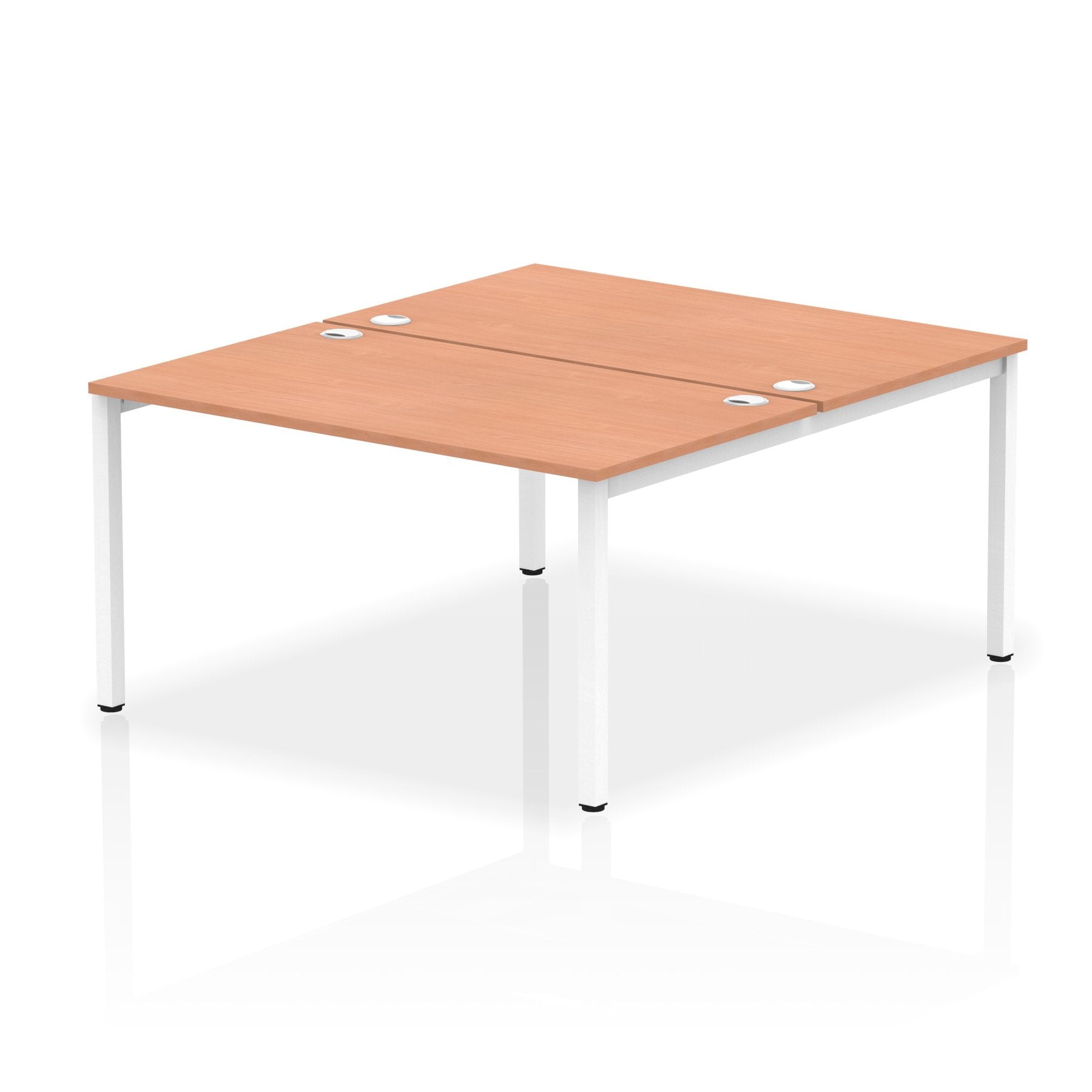 Impulse Back-to-Back 2 Person Bench Desk W1400 x D1600 x H730mm With Cable Ports Beech Finish White Frame - IB00118 DD