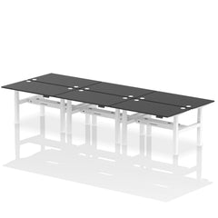Dynamic Air Back-to-Back W1400 x D800mm Height Adjustable Sit Stand 6 Person Bench Desk With Cable Ports Black Finish White Frame - HA02926 DD
