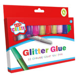 Kids Create glitter glue pens in 10 vibrant colors, perfect craft supplies for kids' art and decoration projects.