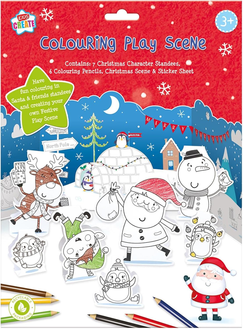 Kids Create Christmas coloring play scenes with stickers, festive kids activity set for creative holiday fun and imaginative play.