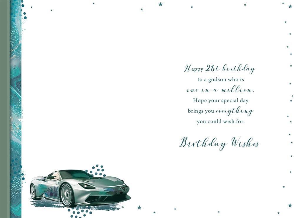 Kingfisher 21 Godson greeting card featuring vibrant design, perfect for celebrating your godson with a thoughtful message.