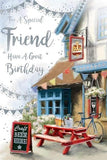 Kingfisher greeting card for male friend birthday, featuring colorful design and thoughtful message on the front.