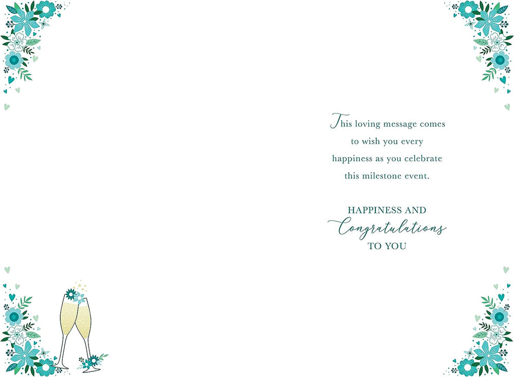 Kingfisher Emerald 55th Anniversary greeting card with champagne foil finish and heartfelt verse, featuring elegant design and festive details.