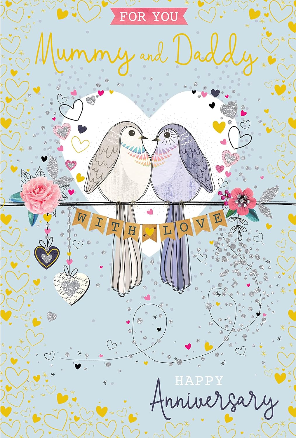 Kingfisher Mummy & Daddy Anniversary Greeting Card featuring colorful illustrations and heartfelt message, designed for special occasions.