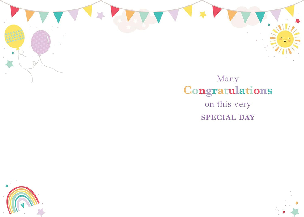 Kingfisher Naming Day greeting card with colorful floral design and elegant script, perfect for celebrating special occasions.
